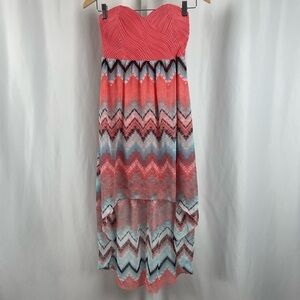 NEW No Boundaries Juniors Medium 7-9 Coral Pastel Strapless Summer Dress Formal